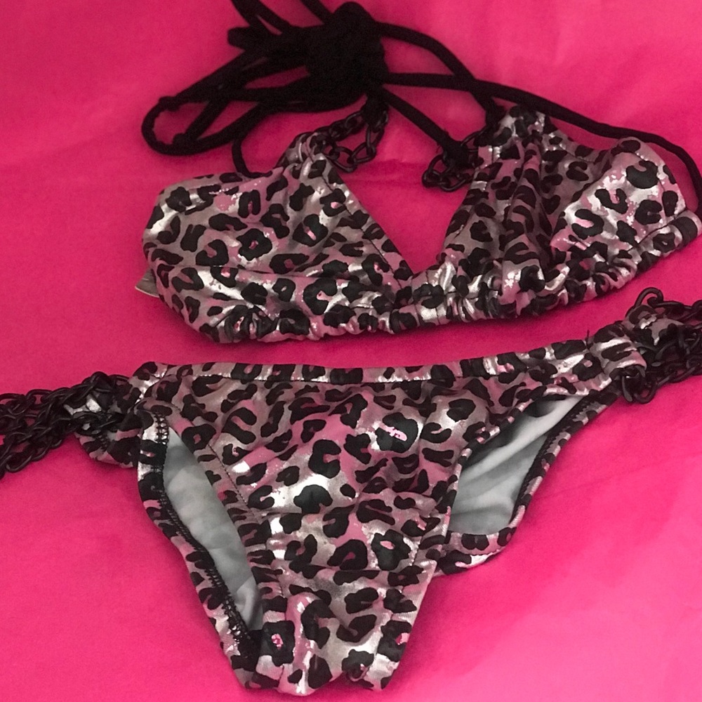 Leopard metallic pink bikini